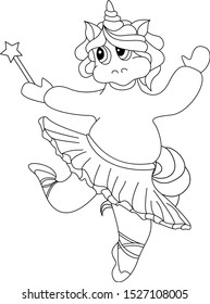 Unicorn coloring vector illustration. White background. Body positive concept.