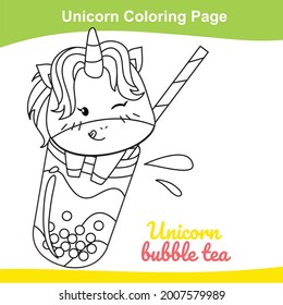 Unicorn coloring worksheet page. Coloring unicorn balloon worksheet page.  Educational printable coloring worksheet. Additional worksheet for kids. Vector illustration in cartoon style.
