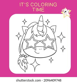 Unicorn coloring worksheet page. Coloring worksheet for preschool. Isolated outline for coloring book. Black and white image for coloring. Vector illustration.