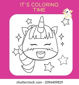 Unicorn coloring worksheet page. Coloring worksheet for preschool. Isolated outline for coloring book. Black and white image for coloring. Vector illustration.
