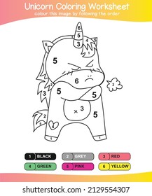 Unicorn coloring worksheet page. Coloring worksheet for preschool. Isolated outline for coloring book. Black and white image for coloring. Vector illustration