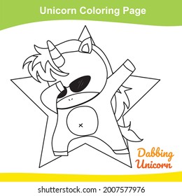 Unicorn coloring worksheet page. Coloring sweet unicorn worksheet page. Educational printable coloring worksheet. Additional worksheet for kids. Vector illustration in cartoon style. 