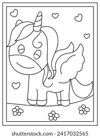 A unicorn colouring page, editable vector 