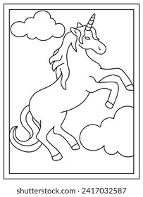A unicorn colouring page, editable vector 