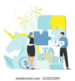 Unicorn Company Or Unicorn Startup, Successful Business Venture, Business Strategy, Vector Illustration.