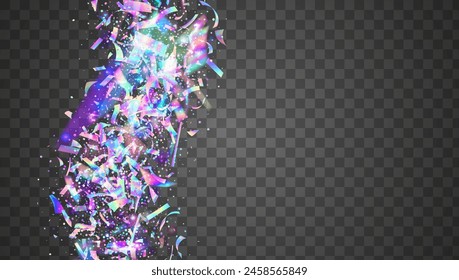 Unicorn Confetti. 3d Concept. Falling Ribbon. Cristal Poster. Happy Colourful Illustration. Iridescent Tinsel. Carnival Effect. Pink Glare Sparkle. Purple Unicorn Confetti