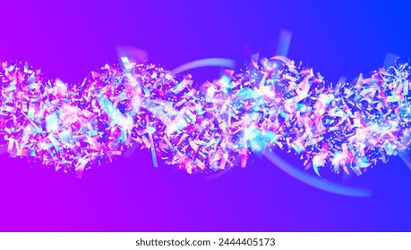 Unicorn Confetti. Festive Paper. Hologram Tinsel. Digital Banner. Purple Disco Sparkle. Laser Texture. Falling Ribbon. Happy Isolated Cristals. Pink Unicorn Confetti