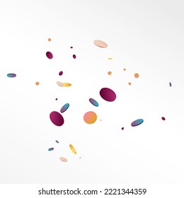 Unicorn Confetti Flying Grey Background. Colored Abstract Dot Design. Decoration Background. Holographic Carnival Banner.