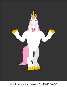Unicorn confused oops. Magic horse perplexed emotions. Fairy Beast surprise. Vector illustration