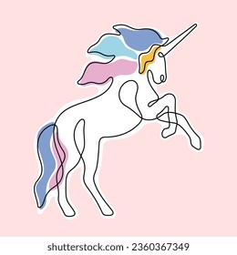 Unicorn continuous line colourful vector illustration