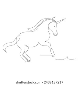 Unicorn continuous one line art drawing minimalist design vector and illustration