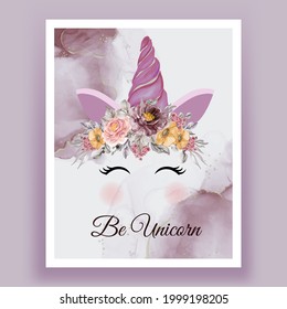 unicorn crown watercolor flower pink purple