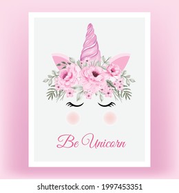 unicorn crown watercolor flower rose pink peony