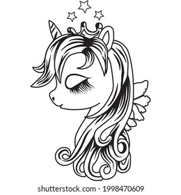 Unicorn with crown and wings on the back
