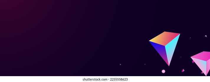 Unicorn Crystal Vector Panoramic Dark Violet Background. Holographic Flow Jewel Layout. Rainbow Creative Polyhedron Presentation. Bright Tetrahedron Modern Design.