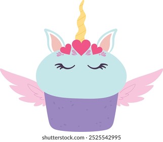 Unicorn cupcake color icon. Kid birthday dessert