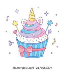 Unicorn cupcake coloring page illustration