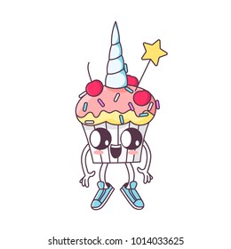 Unicorn cupcake on a white background. It can be used for card, sticker, patch, phone case, poster, t-shirt, mug etc.