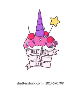 Unicorn cupcake on a white background. It can be used for card, sticker, patch, phone case, poster, t-shirt, mug etc.