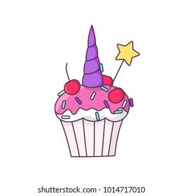 Unicorn cupcake on a white background. It can be used for card, sticker, patch, phone case, poster, t-shirt, mug etc.