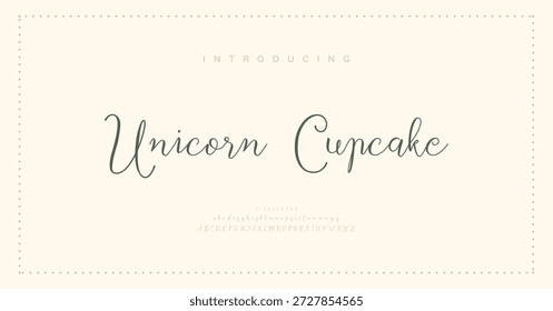 Unicornio Cupcake, Script typography beauty fashion elegante minimalista serif italic Fuentes decorativas de boda vintage retro logos. Logotipo de alfabeto de fuente de lujo mínimo. Ilustración vectorial
