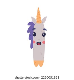 Unicorn Cute Alphabet Letter I with Smiling Face and Twisted Horn Vector Illustration