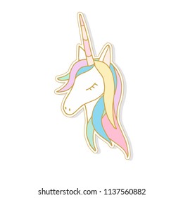 Unicorn cute cartoon in flat style for clothes or as logotype, badge, icon, card, poster, tattoo,  invitation, banner template. Vector illustration. Girl, woman fashion banner, print, design.  