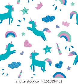 Unicorn in cute cartoon Skandinavian style pattern