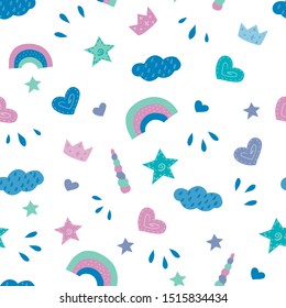 Unicorn in cute cartoon Skandinavian style pattern