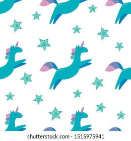 Unicorn in cute cartoon Skandinavian style pattern