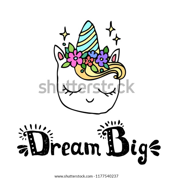 Unicorn Cute Character Hand Written Lettering Stock Vector (Royalty ...