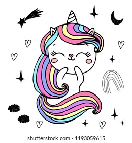 Unicorn cute character  for  postcard, print, card, invitation, flyer. Vector illustration