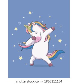 unicorn cute dabbing style with star. cartoon illustration