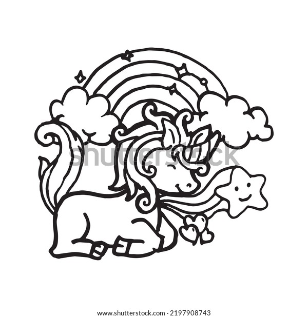Unicorn Cute Drawing Sketch Coloring Book Stock Vector (Royalty Free ...
