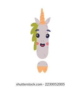 Unicorn Cute Exclamation Mark with Smiling Face and Twisted Horn Vector Illustration