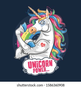 UNICORN CUTE AND FUNNY MUSCLE CARTOON ARTWORK VECTOR