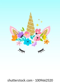Unicorn cute illustration - card and shirt design
