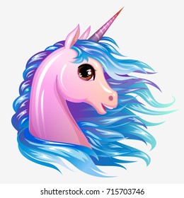 Unicorn cute magic vector  character. Magic pony girl head isolated icon