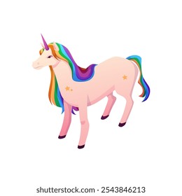 Unicornio. Diseño de caballo lindo y mágico con melena de arco iris. Un Vector brillante, perfecto para estampados o pegatinas, un personaje encantador para proyectos creativos.