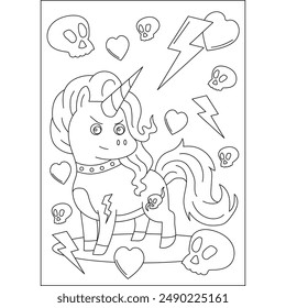 unicorn cute monster coloring book page for kids or grown adults coloring book mindful relaxation activity