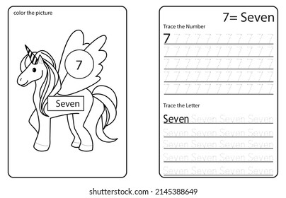 Unicorn Cute Number Colouring And Tracing Activity Book. Number Zero. Kids Worksheet