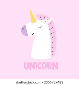 Unicorn cute pink flat vector