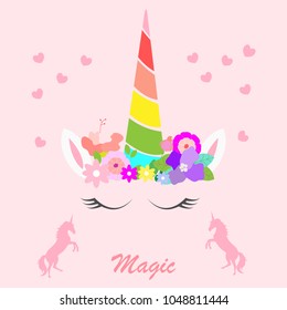 Unicorn cute pink illustration.