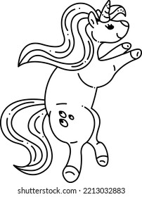 Unicorn. A cute unicorn stands on its hind legs. Cartoon doodle illustration.
