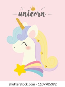 Unicorn cute vector - card and shirt design