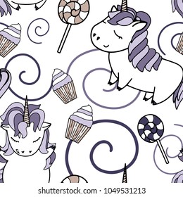 Unicorn cute vector seamless pattern. Card and shirt design.