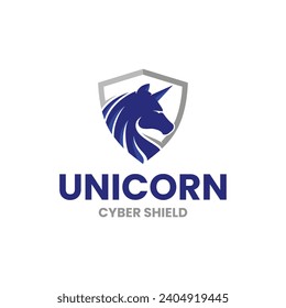 Unicorn cyber shield simple modern logo design