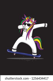 unicorn dabbin skateboard colorful poster extreme sports