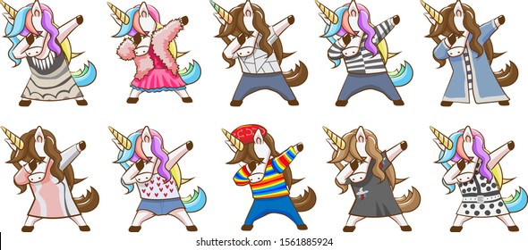 Unicorn dabbing set vector graphic clipart design