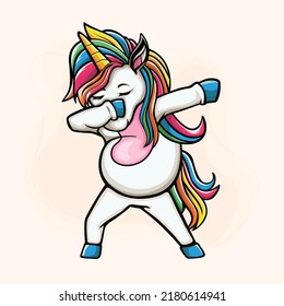 Unicorn Dabbing, Vector Illustration. Wonderful Rainbow Colors.